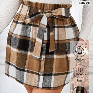 SHEIN Brown and Black Plaid Mini Skirt